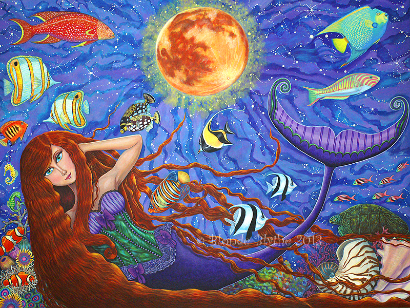 mermaids' moon painting by blonde blythe